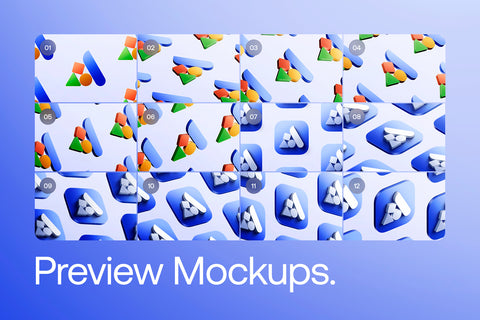3D App Icon Logo Mockups - 12 Scenes