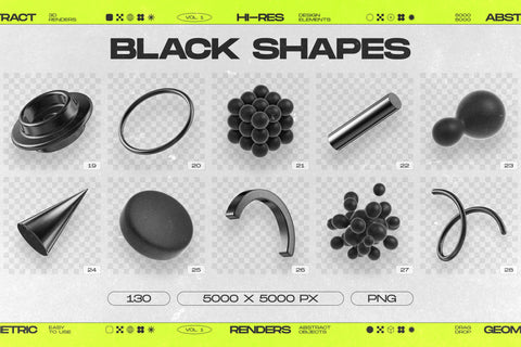 130 Black 3D Elements Collection Vol.1