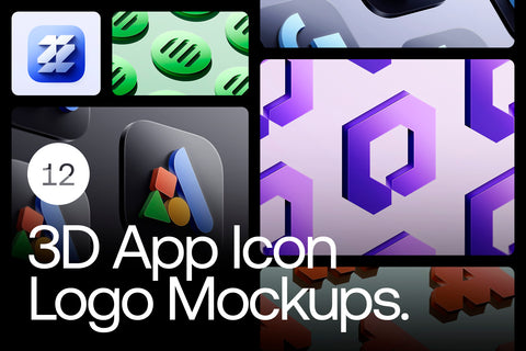 3D App Icon Logo Mockups - 12 Scenes