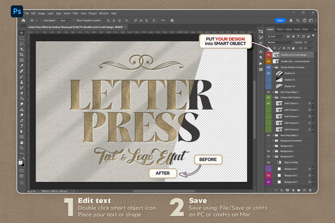 Gold Letterpress Text & Logo Effect