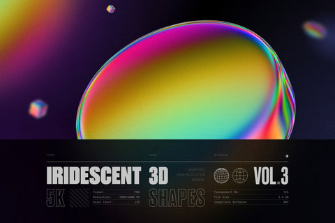 120 Iridescent Geometric 3D Shapes Pack Vol. 3