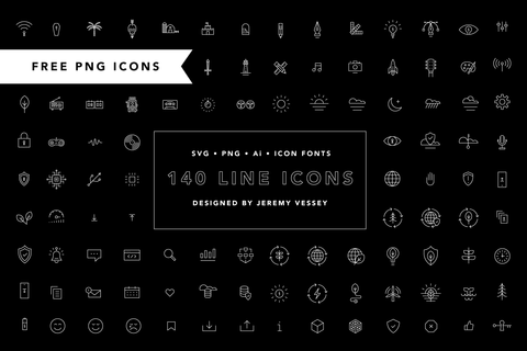 140 Line Icons - Icon Fonts, SVG, PNG, Editable in Adobe Illustrator