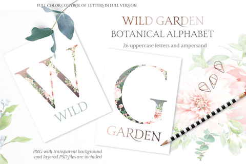 Wild Garden - Free Botanical Alphabet - Pixel Surplus