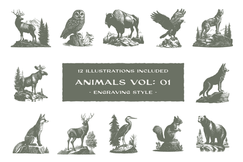 Animals Vol. 1 - Engraving Style Illustrations
