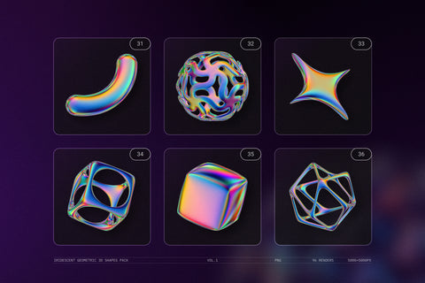 Iridescent Geometric 3D Shapes Pack Vol.1