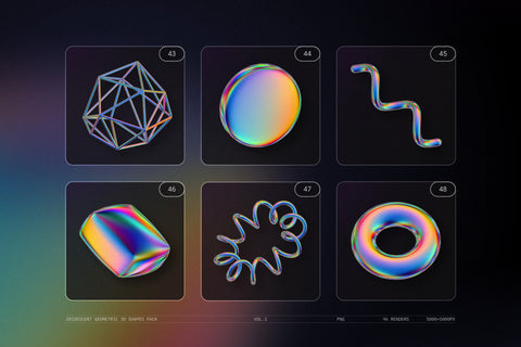 Iridescent Geometric 3D Shapes Pack Vol.1