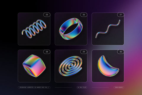 Iridescent Geometric 3D Shapes Pack Vol.2