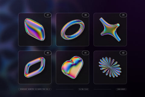 Iridescent Geometric 3D Shapes Pack Vol.2