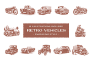 Retro Vehicles - Engraving Style Illustrations